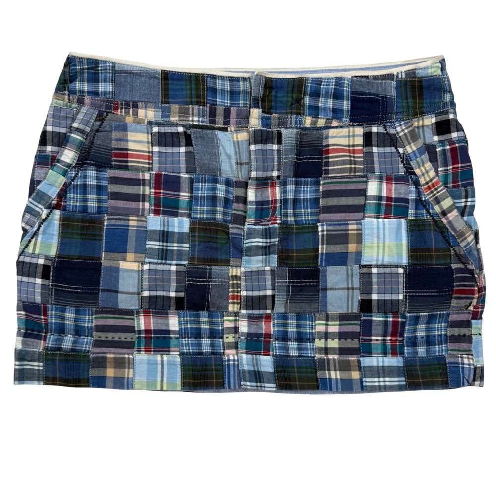VTG Y2K American Eagle Blue Patchwork Plaid Mini Micro Skirt Ultra Low Rise 2
